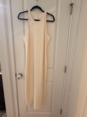 Fabletics Cream Ribbed Tank Midi Dress
